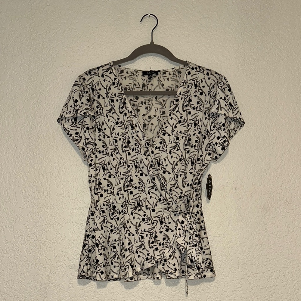Floral Wrap Top - Black and White